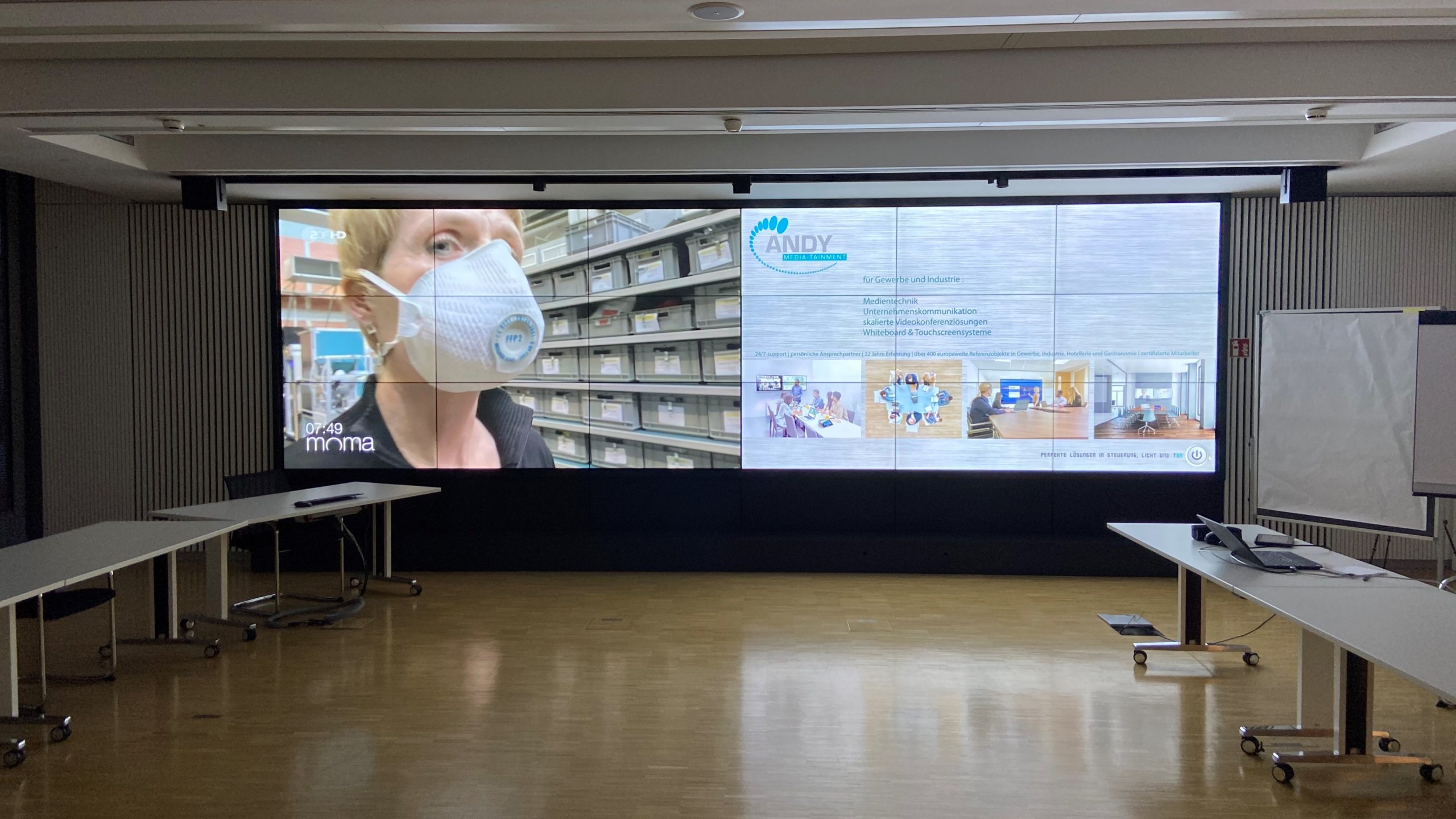 Doppelpräsentation TVone Videowand Andy Mediatainment Videowand Erbe Elektromedizin