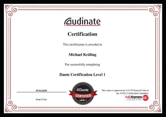 Zertifikat Dante Level 1 Michael Kräling