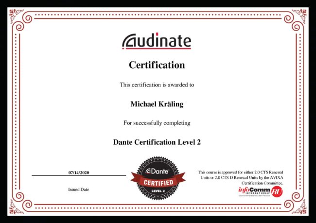 Zertifikat Dante Level 2 Michael Kräling